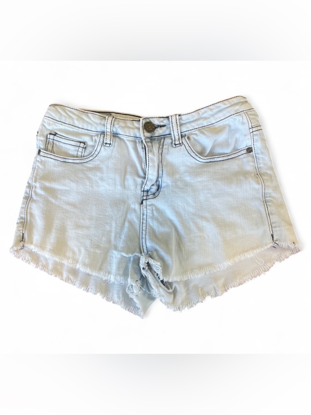 Machine Light Blue Denim Frayed Hem Shorts